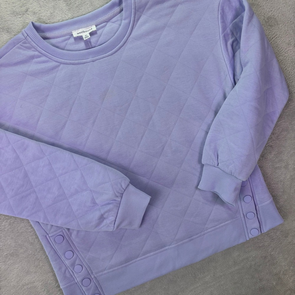 NWT Westbound Women Sweatshirt Size M Purple Quilted Snap Side Pullover Cozy